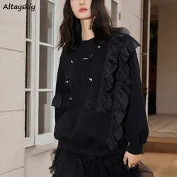 Spring Autumn Hoodies for Women Long Sleeve All-match Simple Young College Korean Style Loose Tops O-neck Fashion Casual Niche