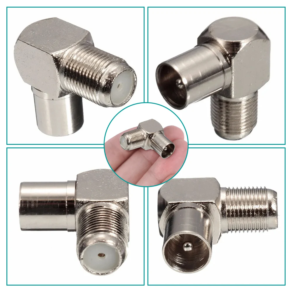 5Pcs Connector F Female To TV Male Plug Socket 90 Degree Right Angled Adapter Converter For TV Aerial Cable RF Coaxial Adapter