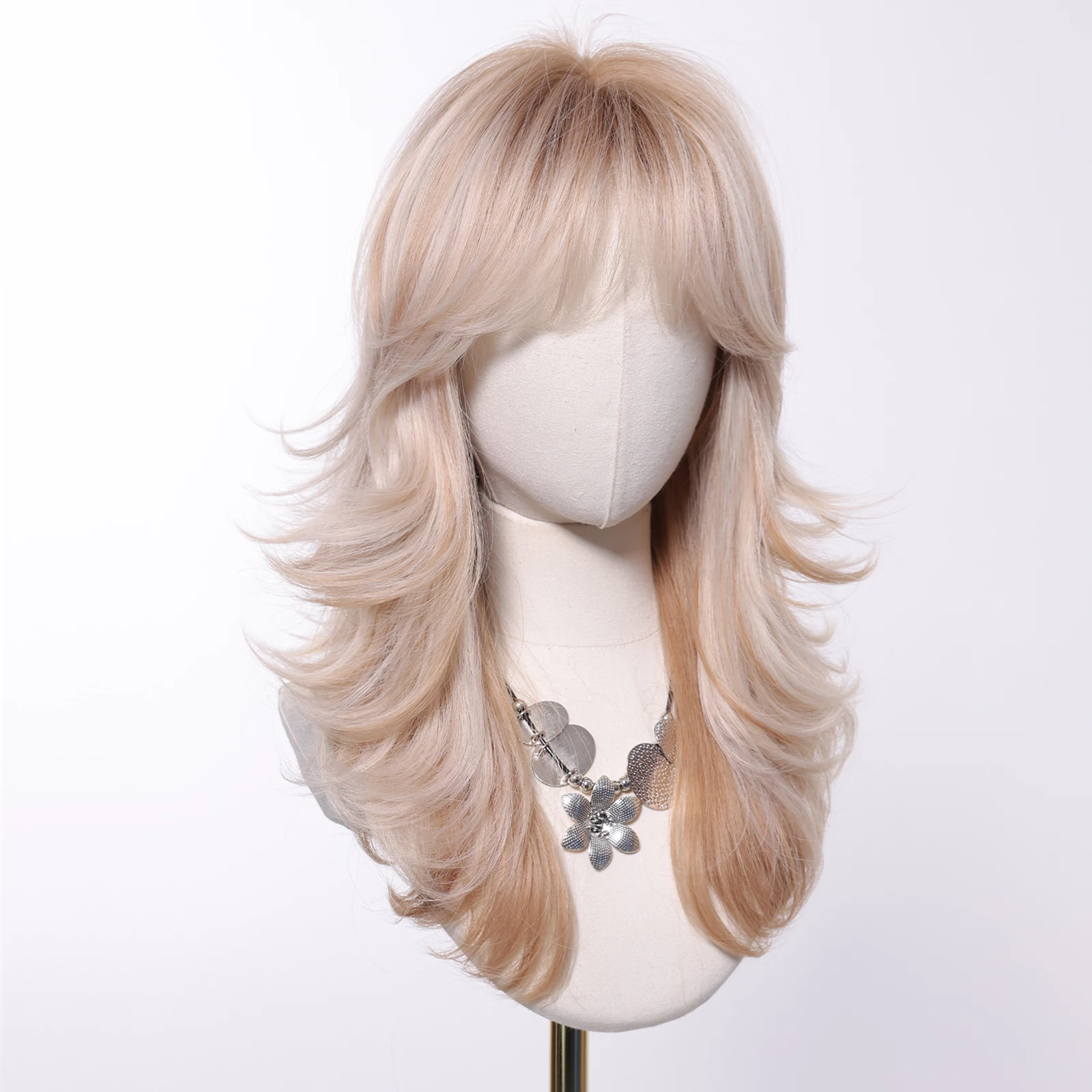 Ombre loira mista dourada onda longa perucas sintéticas com franja para mulheres lolita cosplay peruca diária cabelo natural resistente ao calor uso