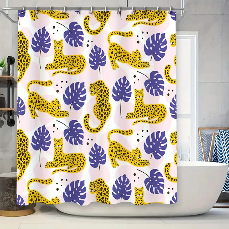 

Занавеска для душа с леопардовым принтом, полиэстеровый коврик для ванной, водостойкий настенный домашний декор, 3D абстрактный синий узор с животным, современный декор