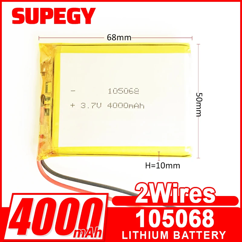 3.7V 4000mAh Lithium Polymer Lipo Rechargeable Battery 105068 For GPS DVD PAD power Bank E-book Camera Tablet PC Laptop
