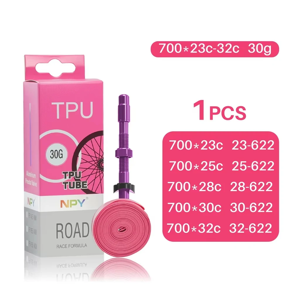 

NPY Ultralight Road Bike Tpu Inner Tube 700x23-32c French Valve Removable Aluminum Alloy Valve - Puncture Resistant Bicycle Tire