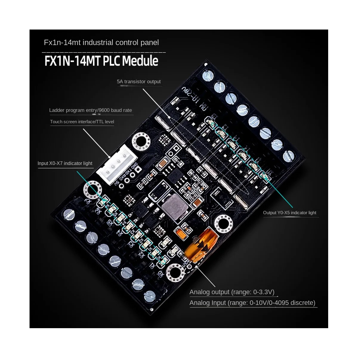 FX1N-14MT PLC Industrial Control Board+Case PLC Module Analog Input / Output with Guide Rail Delay Relay Module