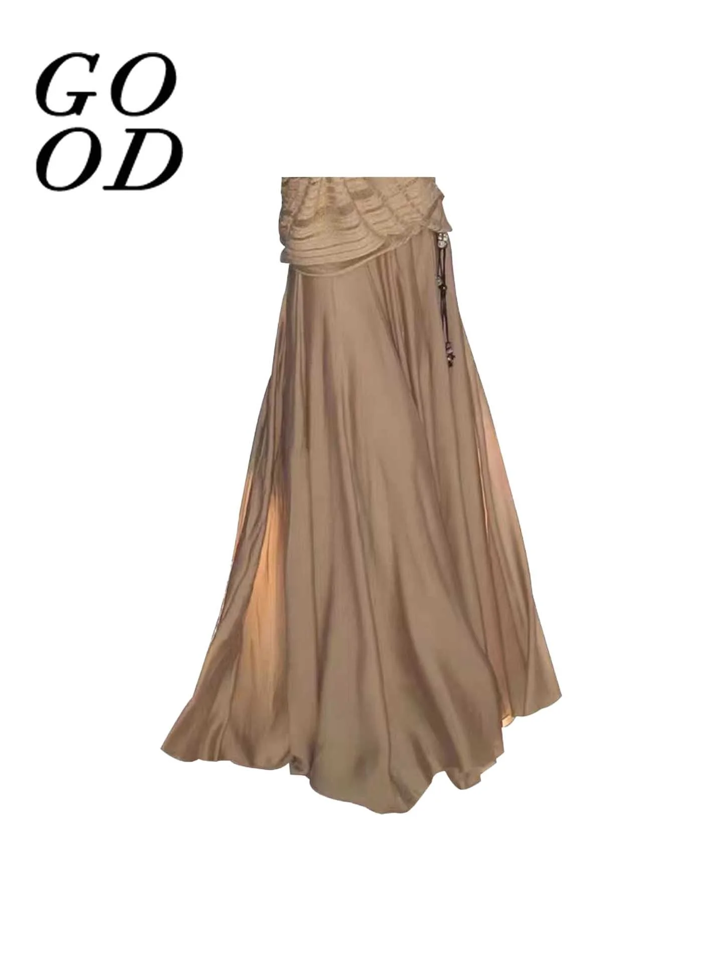 

Elegant Gentle Brown Long Straight Cut Skirt Women's Fashion Spring 2026 New Style Slimming High Waist A-Line Skirt
