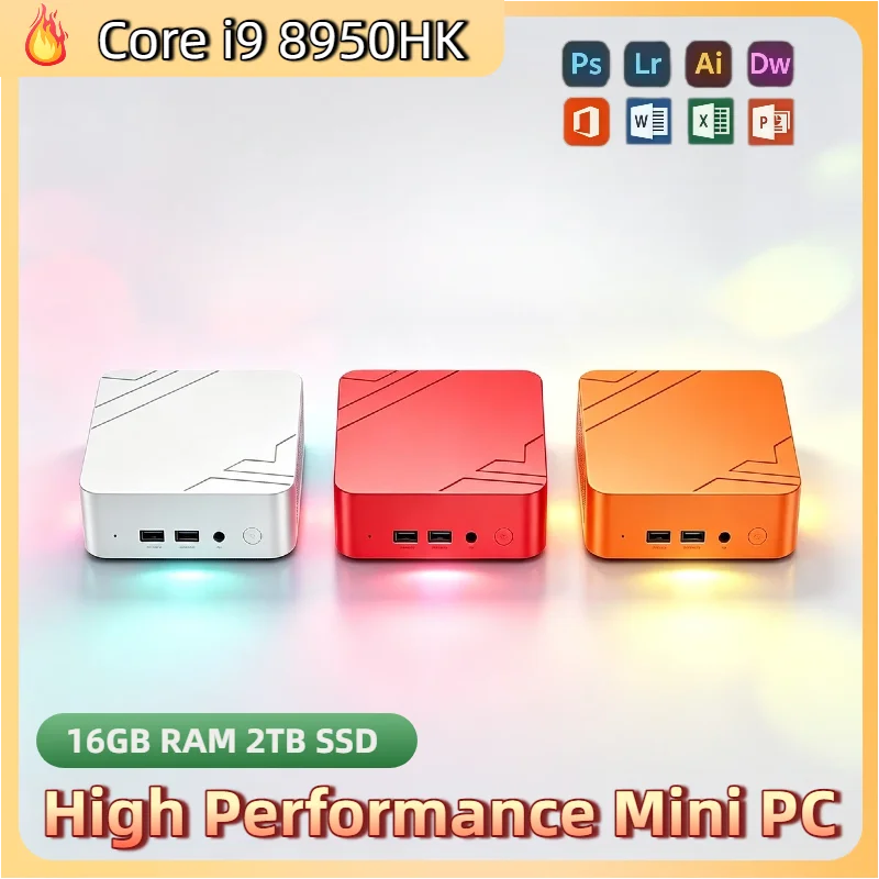 Core i9 8950HK Mini PC 16GB RAM 2TB NVMe SSD Triple 4K Display Desktop WiFi6 High Performance Office Home Small Computer