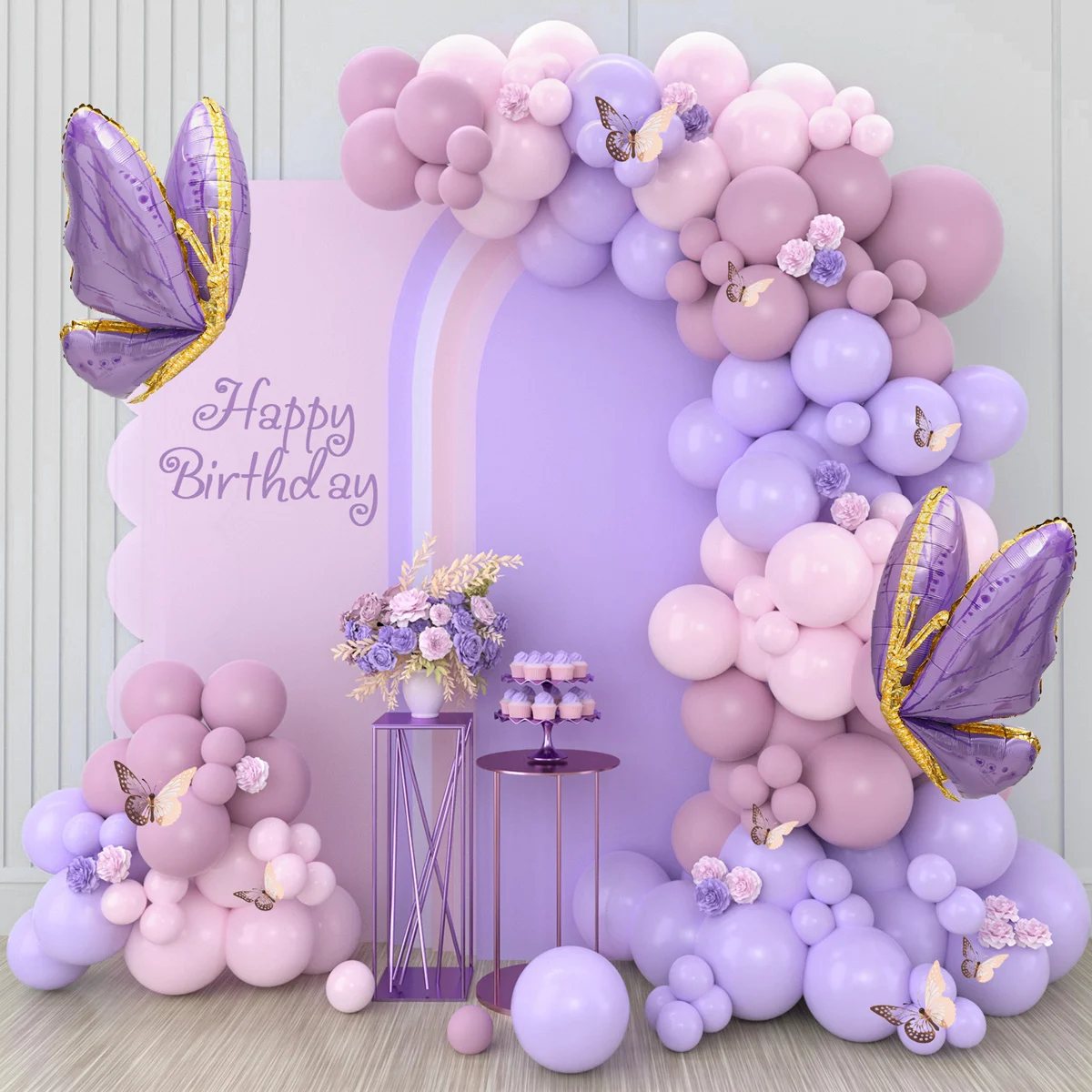 Pink Purple Butterfly BalloonsGarland Arch Kit Butterfly Birthday Party Baby Shower Wedding Gender Reveal Party Decorations