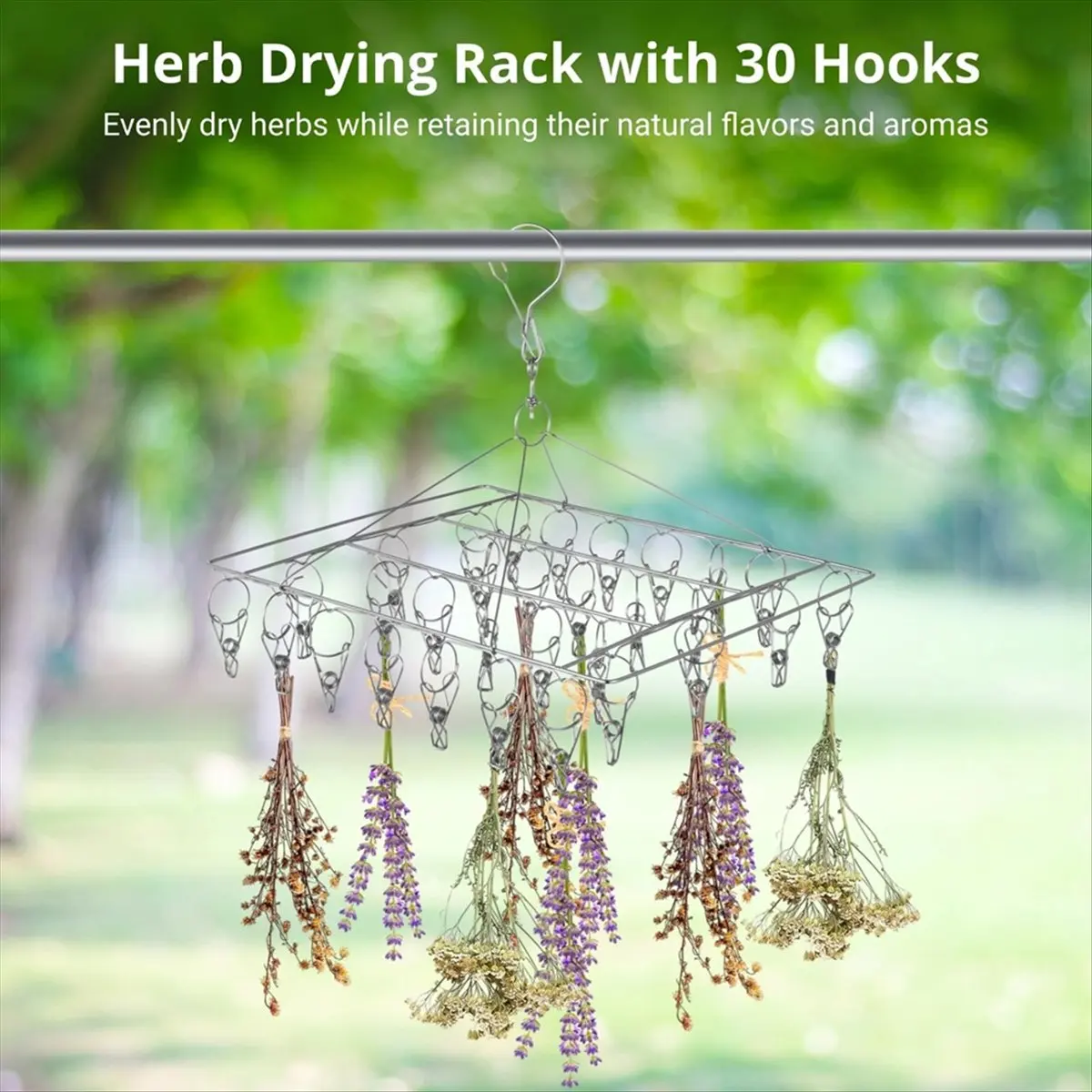 N14R Top 6pcs Stainless Steel Herb Drying Rack with 30 Clips, Windproof, Space-Saving for Aromatic Herbs, Spices, Tea Leaves