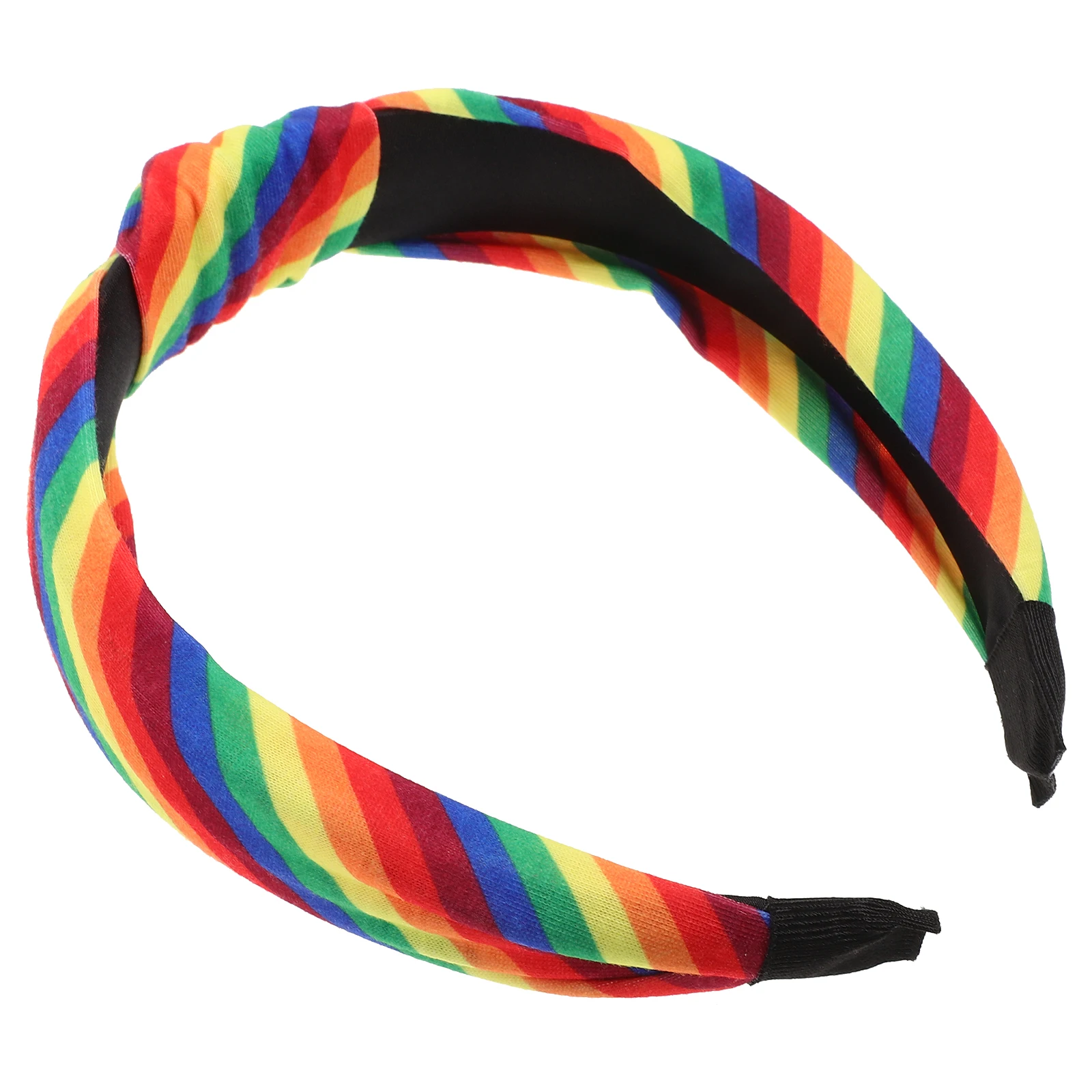 

Rainbow Pattern Headband Women Knotted Hairband Diagonal Bar Print Red Green Orange Colors Thick Band Style Hair