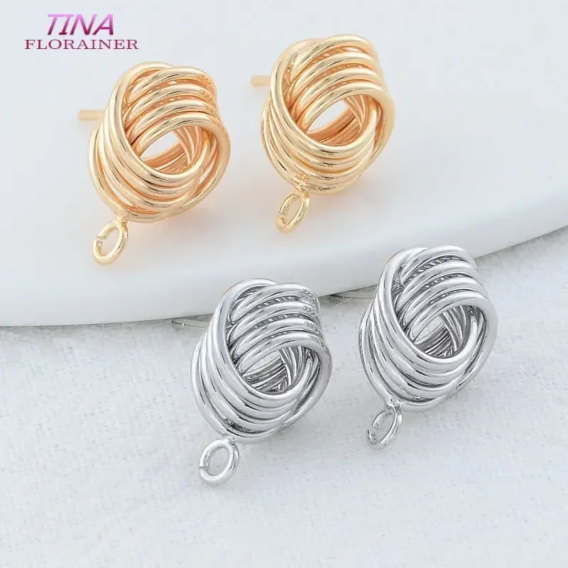 

6PCS 12*15.5MM 24K Gold Color Plated Brass Twine Stud Earrings High Quality Diy DIY Jewelry Making Finding Accessories