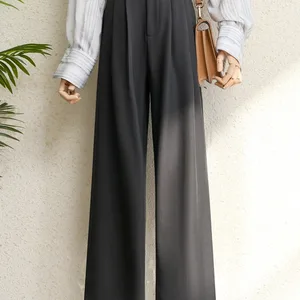 Sonbahar, kış, 2024 ve bordo takım elbise, pantolon kadın ofis bayan zarif yüksek belli geniş bacak moda cepli pantolon-siyah-gri En çok satılan 12, calca social-gri-no. 8