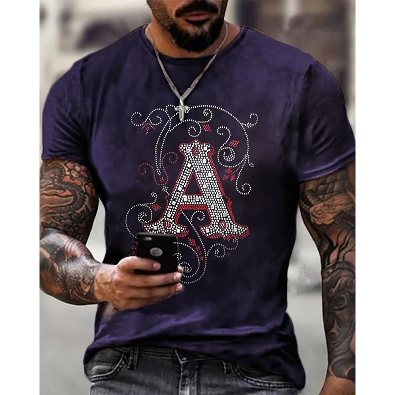 

Men's Clothing High Quality Fashion Oversized Tee y2k A Rhinestone Designer Short Sleeve Tops Comfort Casual Street T-shirts New