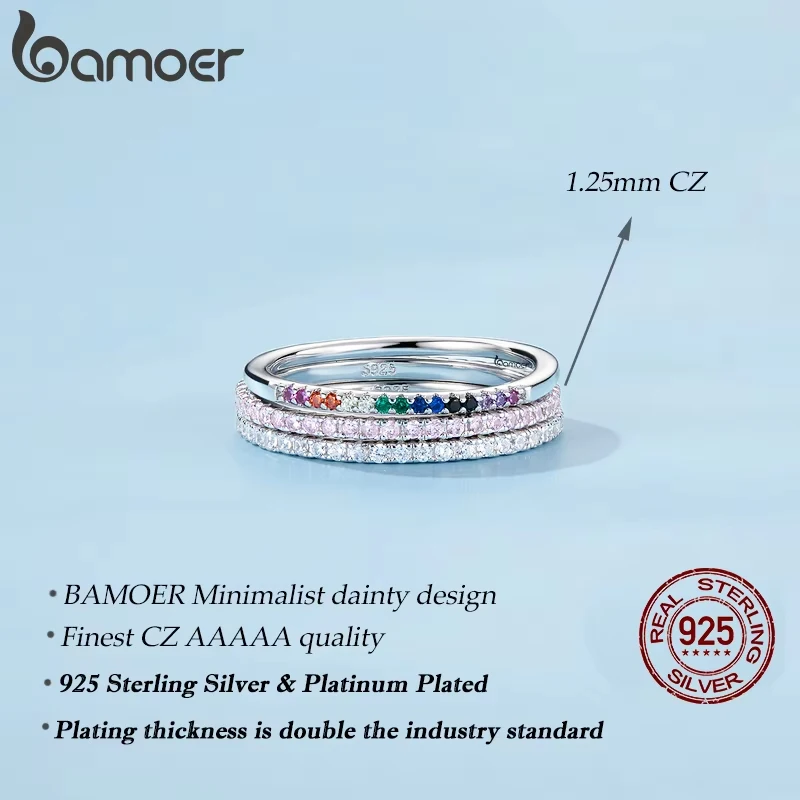 Women's 925 Silver Rainbow CZ Stackable Ring