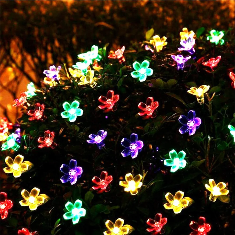 Imagem -02 - Solar Power Led String Fairy Lights Flor de Pêssego Guirlandas Jardim Decoração de Natal ao ar Livre Novo 50leds 9.5m