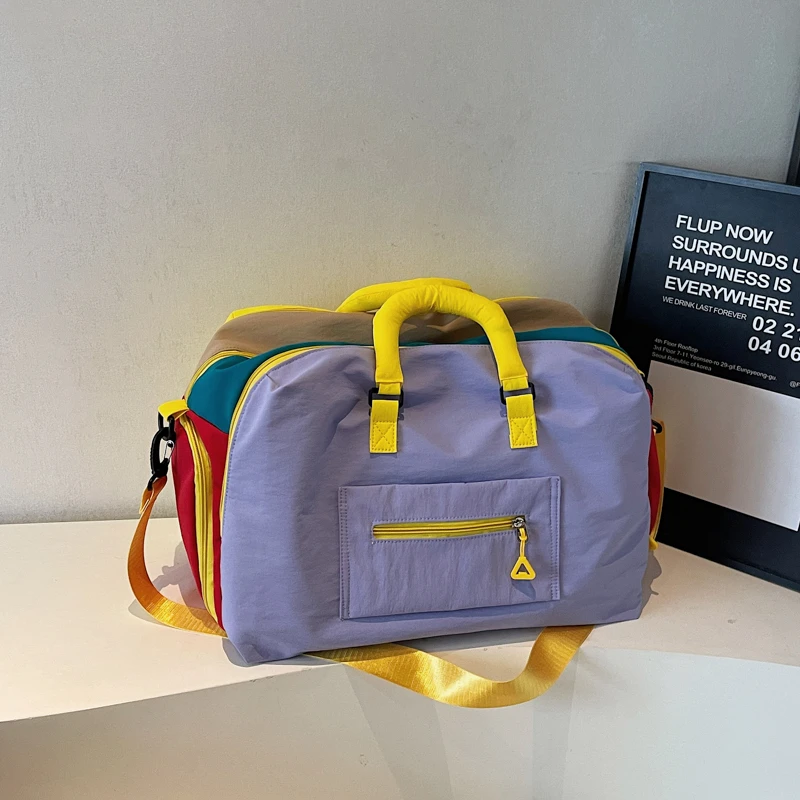 Large Capacity Women's Travel Bag Premium Fabric with Dopa-Inspired Color Blocks Dedicated Shoe Compartment Dry/Wet Separation