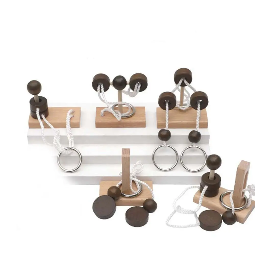 Classic 3D Threading Rope Loop Puzzle Brain Teaser Wooden Kongming Lock Labyrinth Unlock Adults