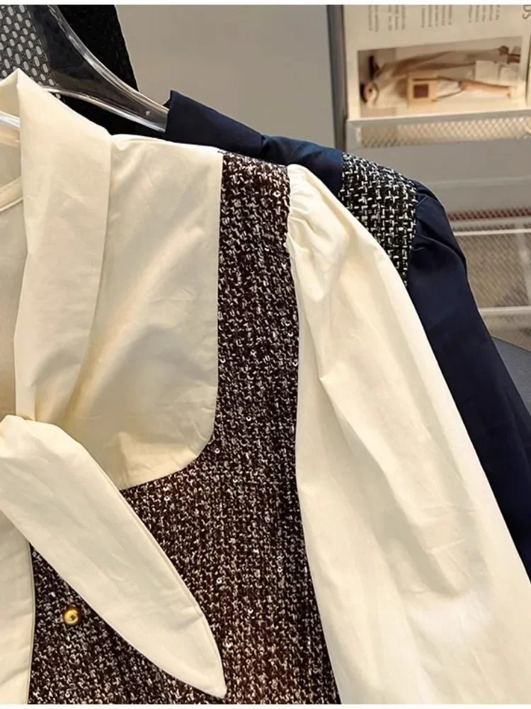 Chemises deux pièces en Patchwork pour femmes, Y2k, e-girl, manches longues, amples, à la mode, assorties avec tout, chemisiers à simple boutonnage