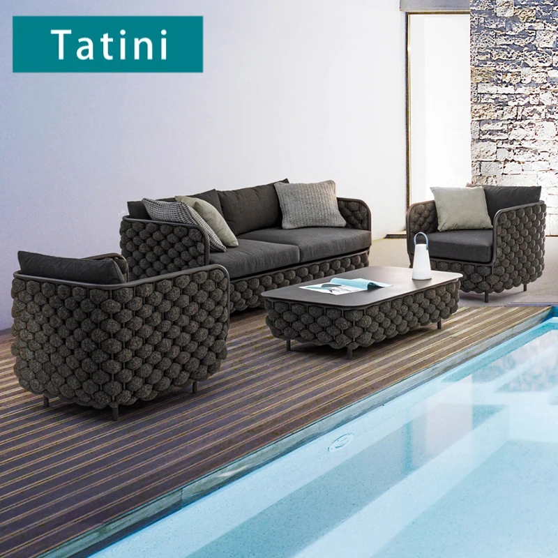 Patio Villa High End Outdoor Leisure Sofa Set Resorts Hotel Aluminum Alloy Furniture Patio Garden Balcony Rope Weaving Sofa