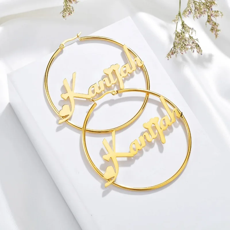 

Personalized Name Stainless Steel Letter Earrings For Women 3 Color Custom Circle Hoop Earrings Weddings Party Jewelry