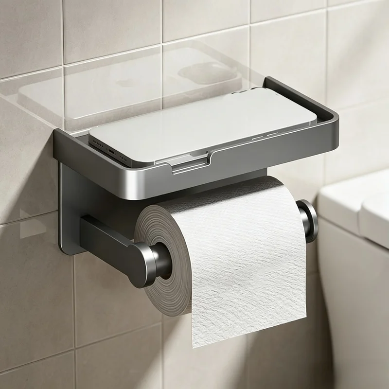 Space Aluminum Multifunctional Toilet Paper Holder With Storage Shelf Bathroom Tissue Roll Dispenser