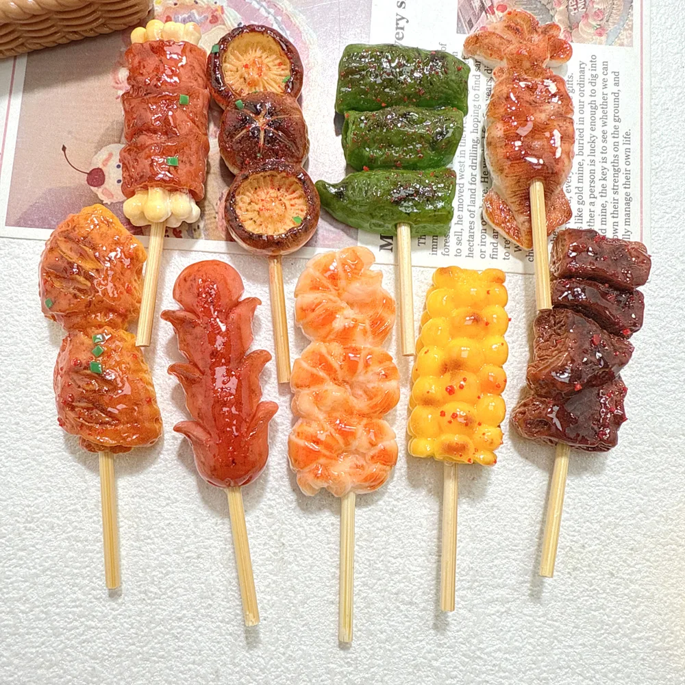 50PCS Fun Funny Simulation Food Skewers Resin Accessories DIY Crafts Decorations Girl Creative Hair Clip Keychain