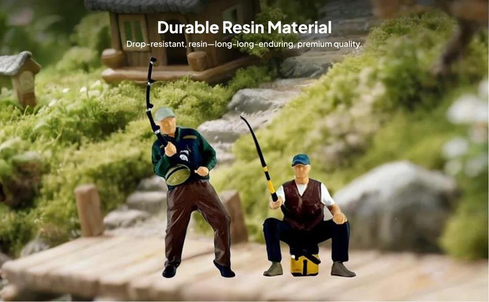 2Pcs 1:64 Scale Male Angler Figures Fishing Character Miniatures Decor Artwork Layout Small Collection Creative People Models