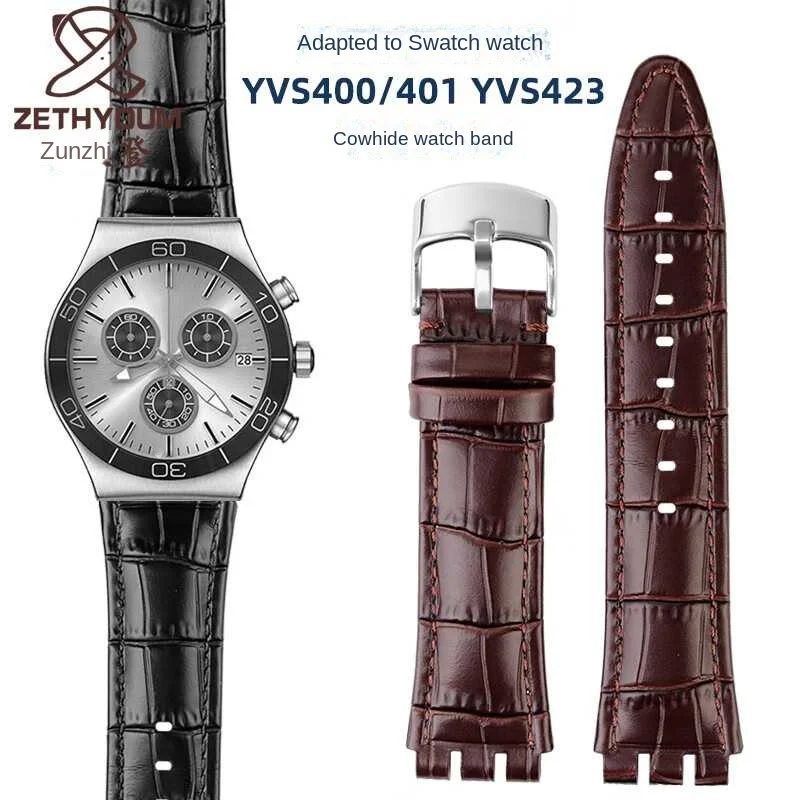 21mm cowhide Watch Strap for Swatch YVS451 YVS420 YVS435 Series Wrist Strap Concave-Convex Interface Male Watchband