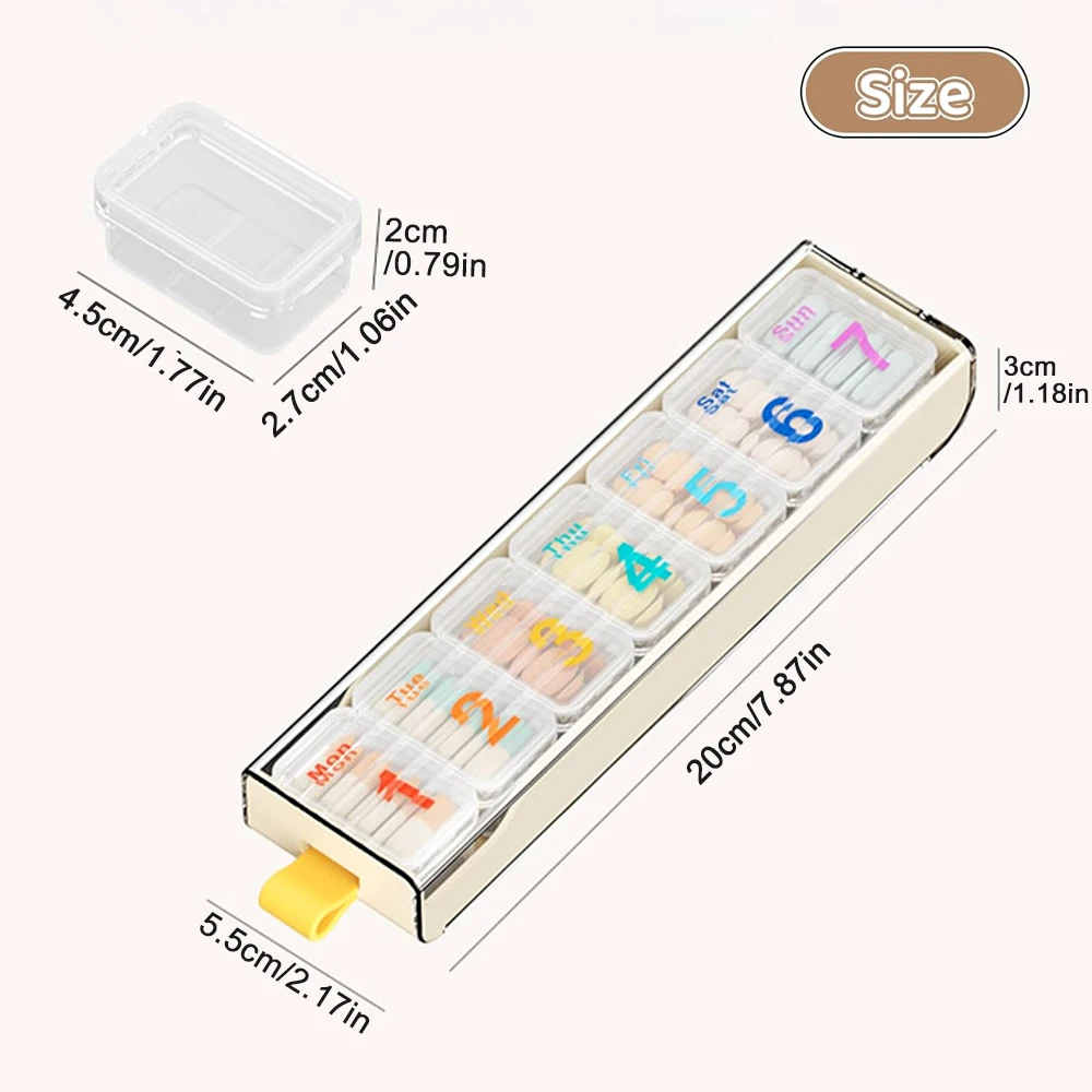 Weekly Pill Case With 7 Large Compartments, Color Number Labels, Portable Travel Container For Vitamins & Nutrient Supplements