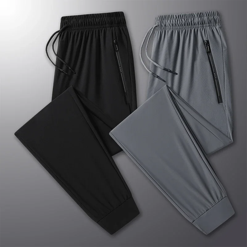 Summer Casual Stretch Sweatpants Men Sport Quick Dry High Elastic Pant Active Athletic Breathable Trouser Ice Silk Cooling pants