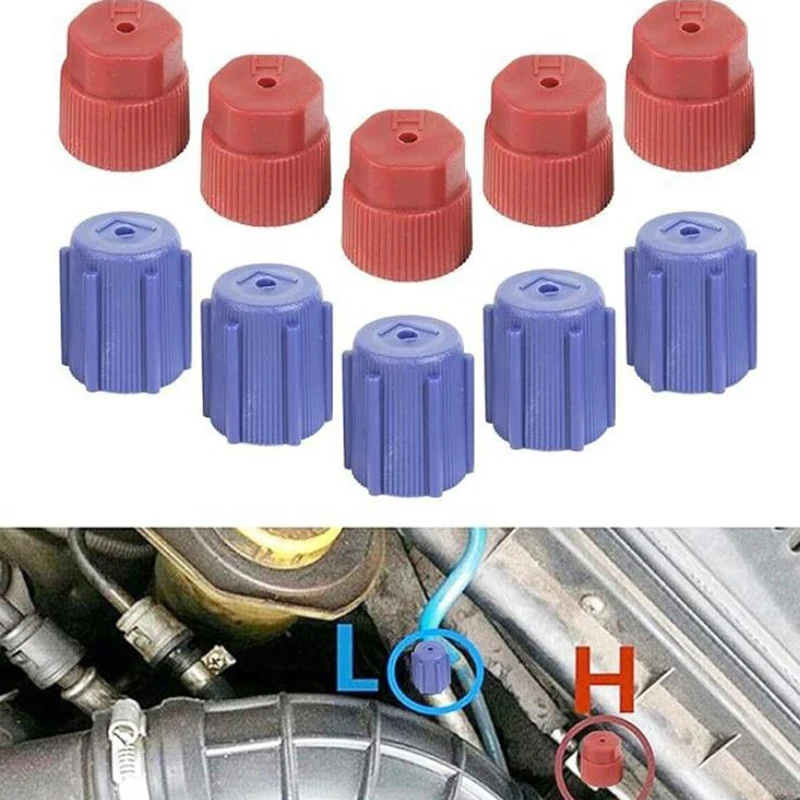 10Pcs/Set R134a Cap A/C Cap 13mm And 16mm Car Air Conditioning Service AC System Charging Port Caps Low Side And High Side