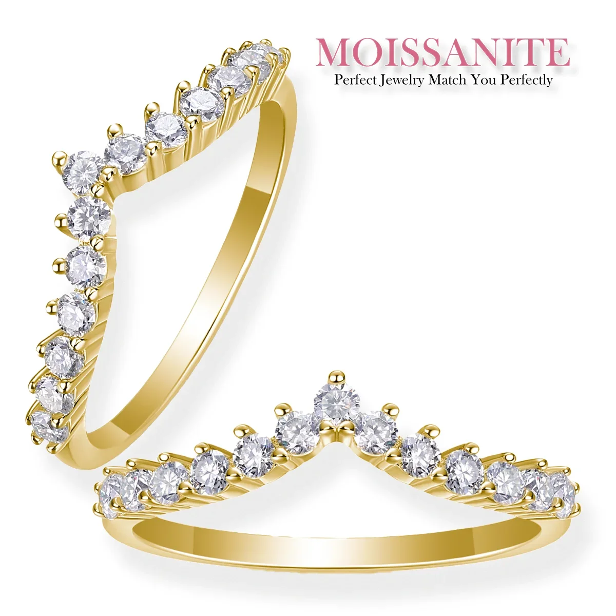 

0.26ctw Crown-Shaped Ring, S925 Sterling Silver with Moissanite, 18K Gold-Plated, Hypoallergenic, Round Brilliant Stones, Elegan