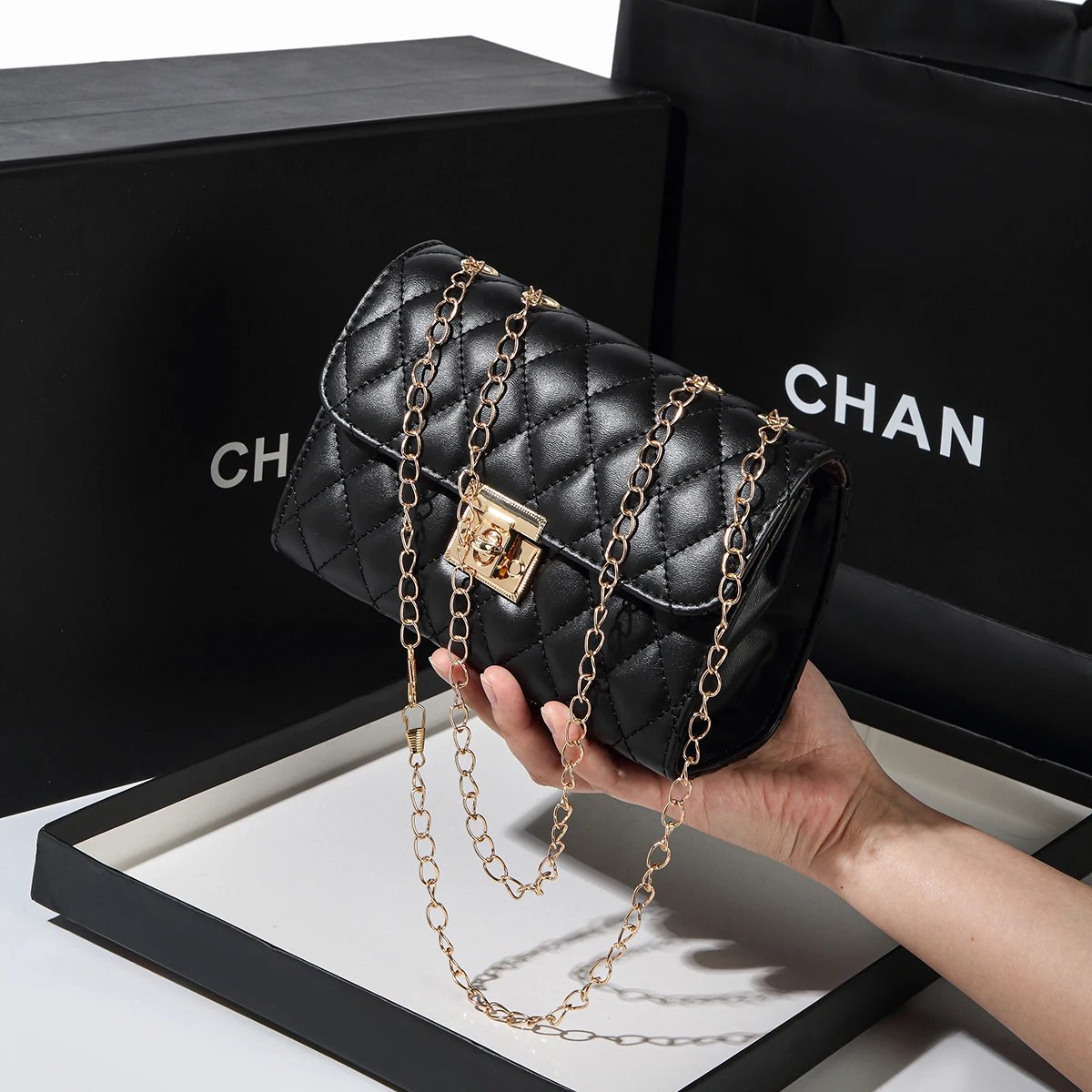 

Lingge Chain Small Square Bag Lock Buckle Single Shoulder Crossbody Bag Texture