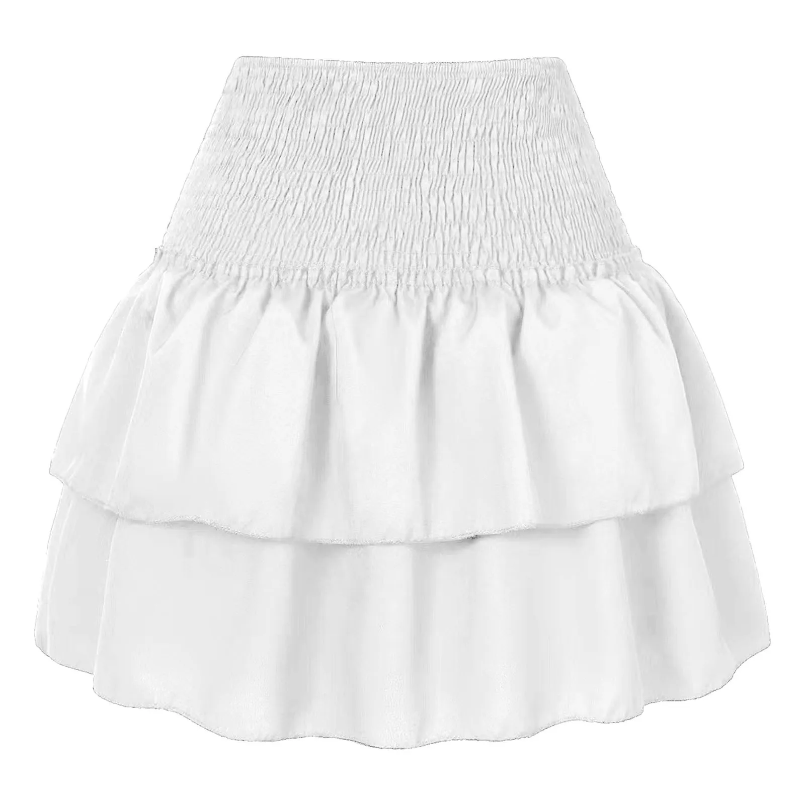 

Ruffle Women Sexy White Skirt 2024 New Fashion Pleated Skirt Solid Color High Waist Elastic Skirt Summer Elegant Daily Skirts