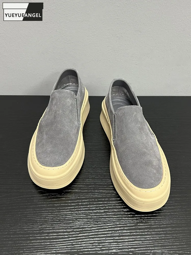 

Spring Summer Men Retro Thick Platform Real Solid Color Suede Leather Breathable Comfortable Casual Shoes Flat Shoes Sneakers