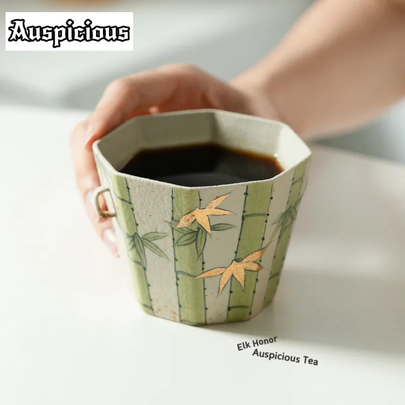 240ml Gold Drawing Hand-painted Bamboo Forest Teacup Boutique Tea Bowl Jug Tea-tasting Smelling Cup Chazhan Master Cups Cha Gift