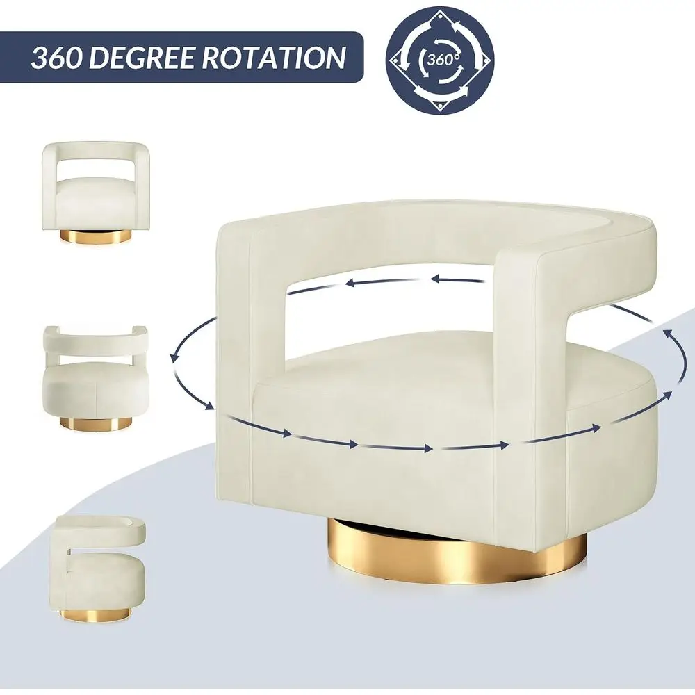 Swivel Barrel Accent Chair, ern Upholstered Arm Comy Velvet Curved Back Round Chair with Gold Base Wood e, 360 Degree or Living