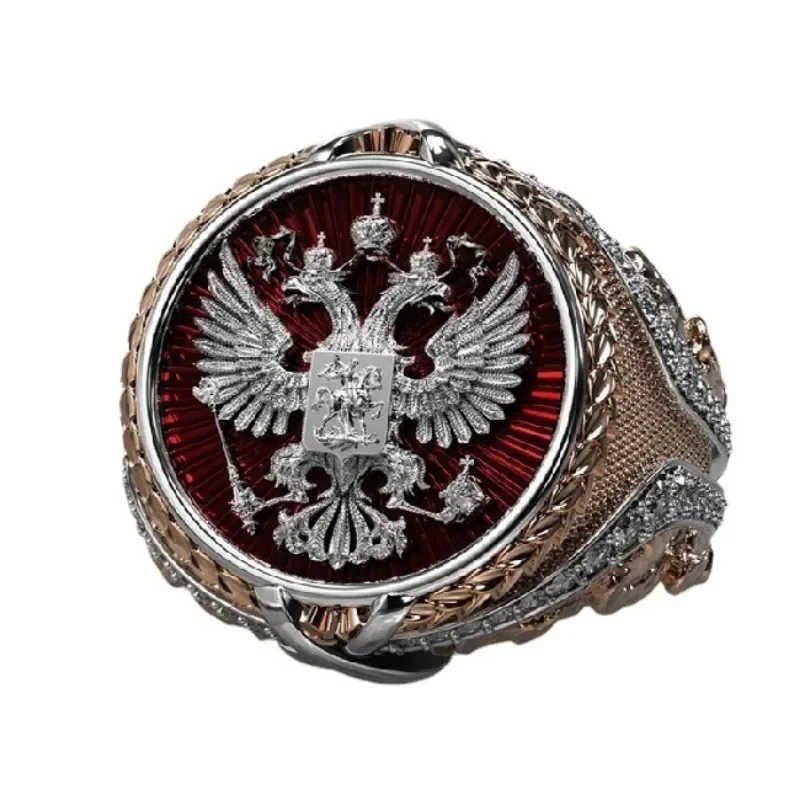 Fashion Domineering Three-dimensional Engraving Double-headed Eagle Ring Men Wedding Ring Punk Party Hip Hop Business Mens Gift