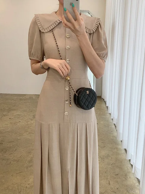 

Шикарная летняя винтажная плиссированная юбка с воротником с рюшами на одной пуговице ort Sve Женская юбка Dr Splice Design Ele Faionable