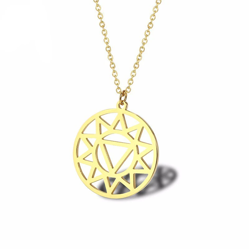 Stainless Steel Round Outline Openwork Triangle Geometry Pendant Necklace Creative Sun Lady Jewellery