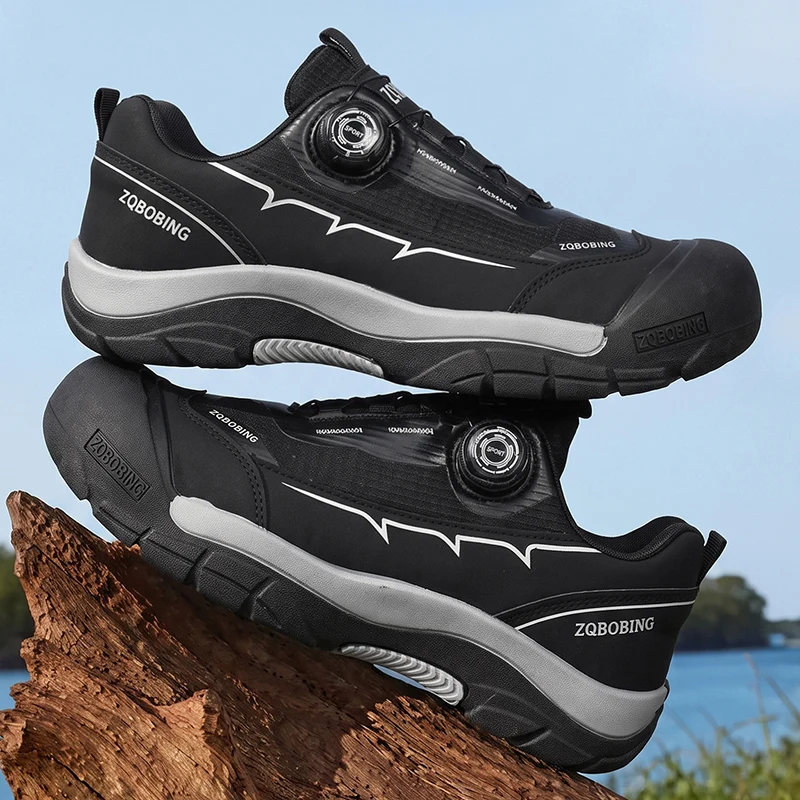 Outdoor Men Walking Sneakers Autumn Fashion Hiking Shoes Anti Slip Breathable Sport Shoes Rotating Button Climbing Trekking Shoe
