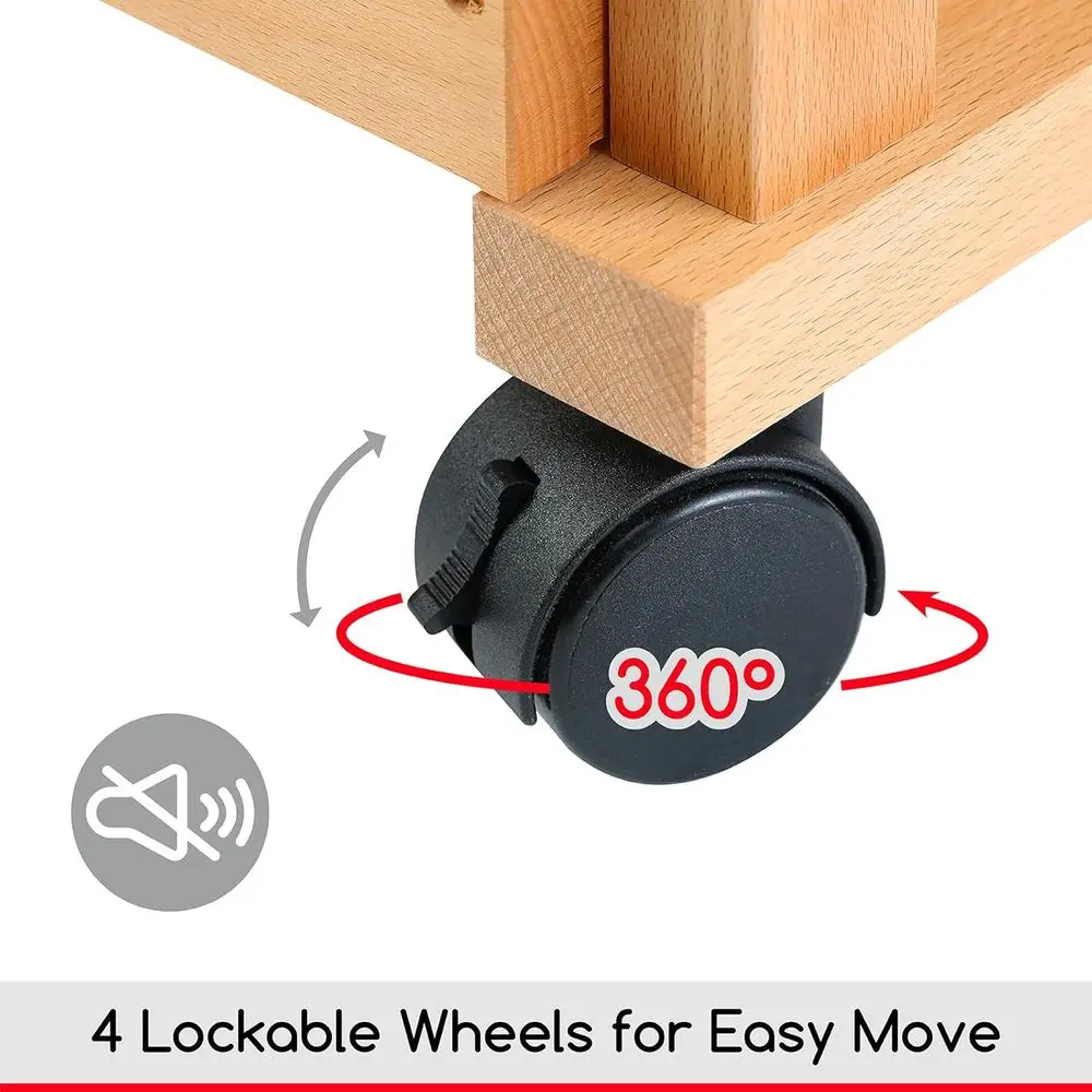 3-poziomowy wózek na kółkach z drewna bukowego do przechowywania materiałów plastycznych, uniwersalny wózek studyjny na artykuły szkolne