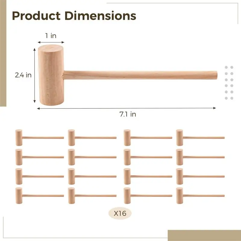 天然広葉樹、滑らかなロブスター、木製ハンマー、未塗装、7.1x2.7インチ、1セットあたり16個の木製カニマレット