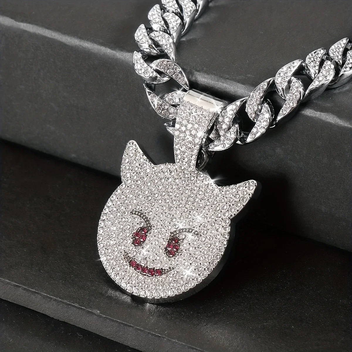 

Hip Hop Rock Style Shiny Rhinestone Litter Evil Pendant Necklace For Women Men Gifts