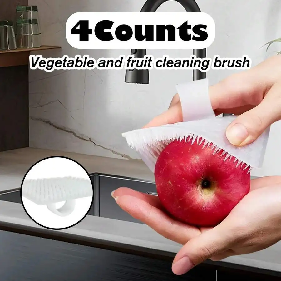 4-Count Plastic Vegetable Scrubber Pack, Household Cleaning, Dense Soft Kitchen Brush Carrots Potatoes Fruits