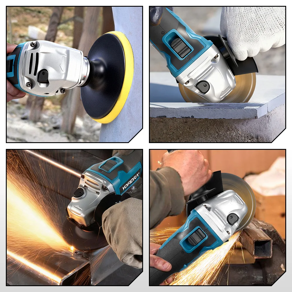 YOFIDRA 125mm Brushless Electric Angle Grinder 4 Gears Metal Wood Grinding Polishing Cutting Tool For Makita 18V-21V Battery Pin