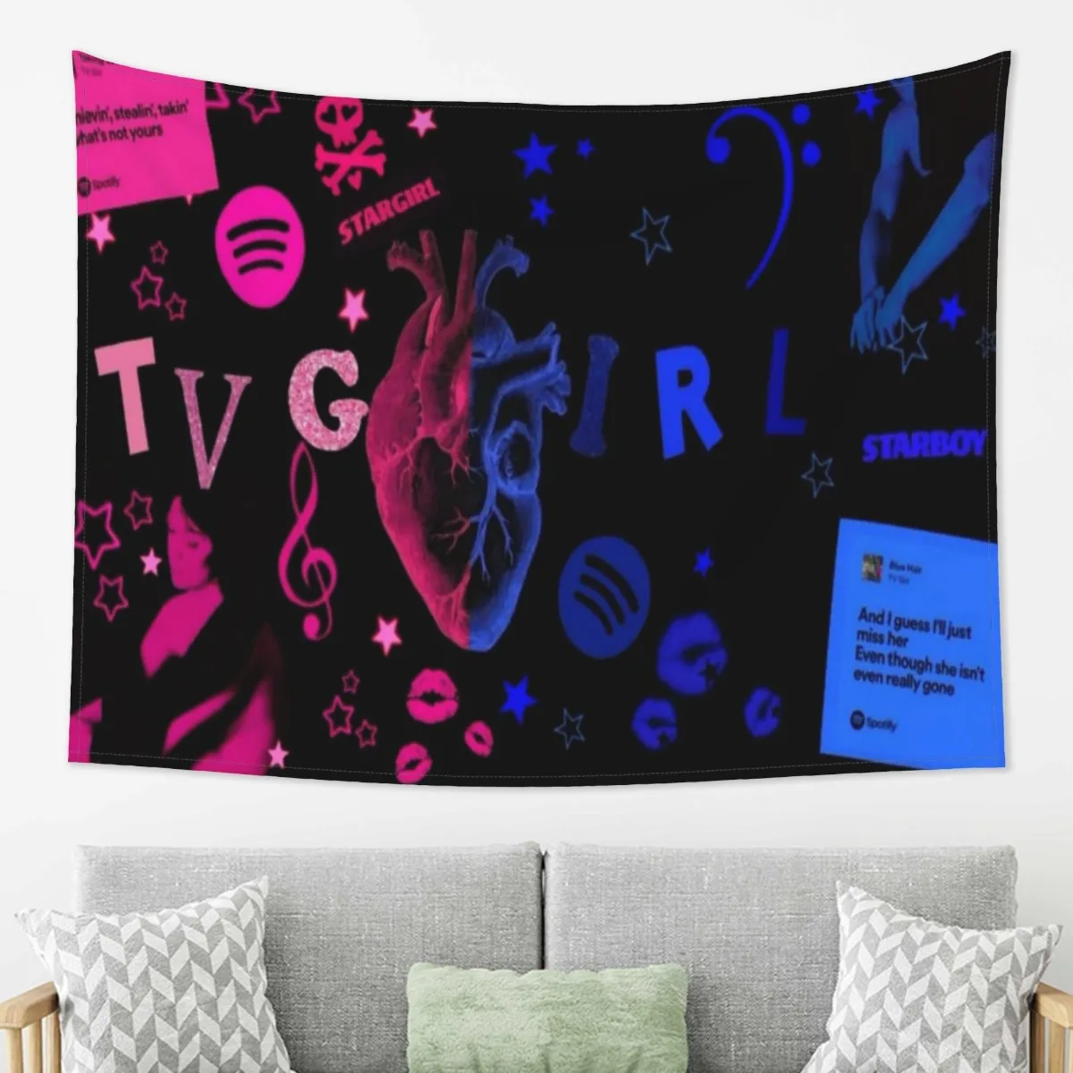 

Музыкальный гобелен с изображением девушки из ТВ, 2D, односторонний принт, яркий, стильный, прочный, декоративный настенный гобелен для дома, спальни, гостиной, декор в стиле инди-виб