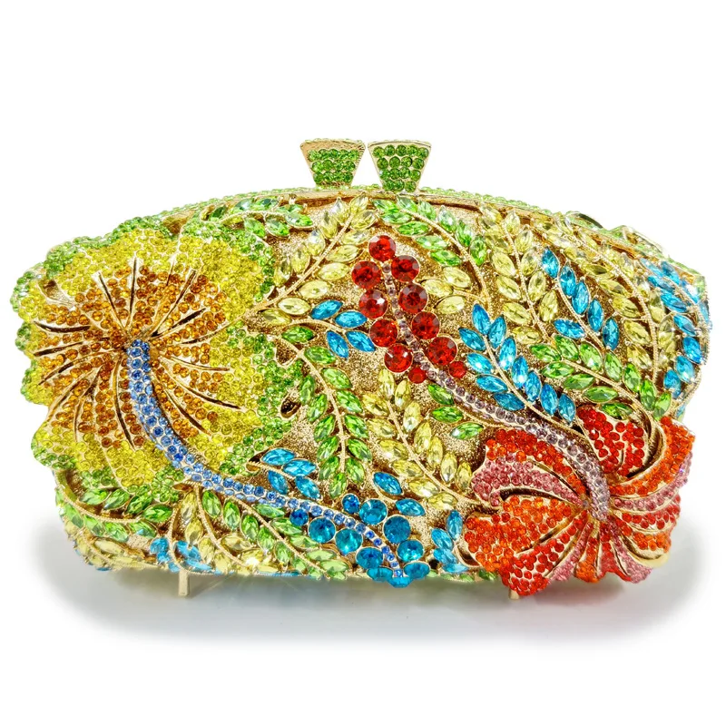 

Gold/Silver Crystal Clutches Bags Stones Evening Purse Metal Hardcase Wedding Party Minaudiere Handbag Clutch Bags Gift