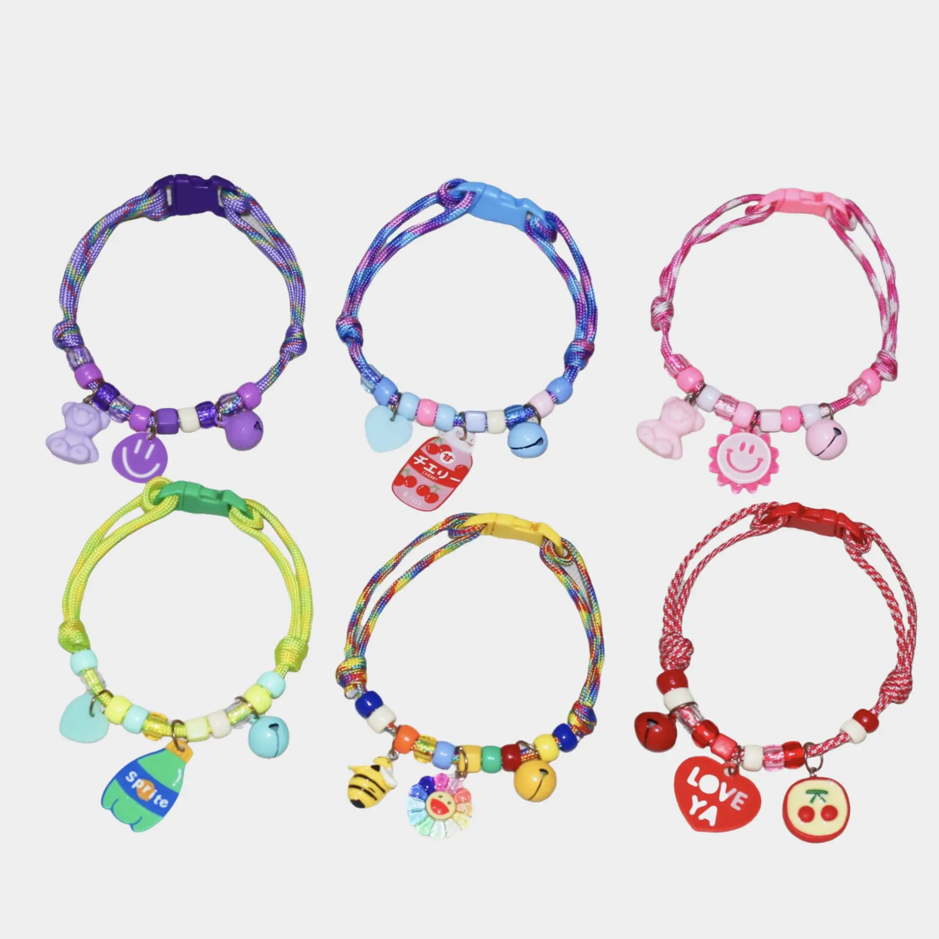 Pet Cat and Dog Collars, Color-blocking Necklaces, Multi-color Adjustable Accessories, Heart-shaped Smiling Faces, Bees, Cola