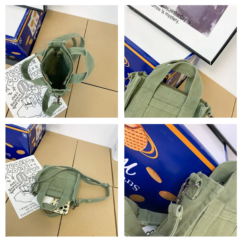 Canvas Tote Bags For Women Trend Luxury Designer Handbags Casual Shoulder Crossbody Bag Eco Bag Korean Messenger Bag Y2K Satchel