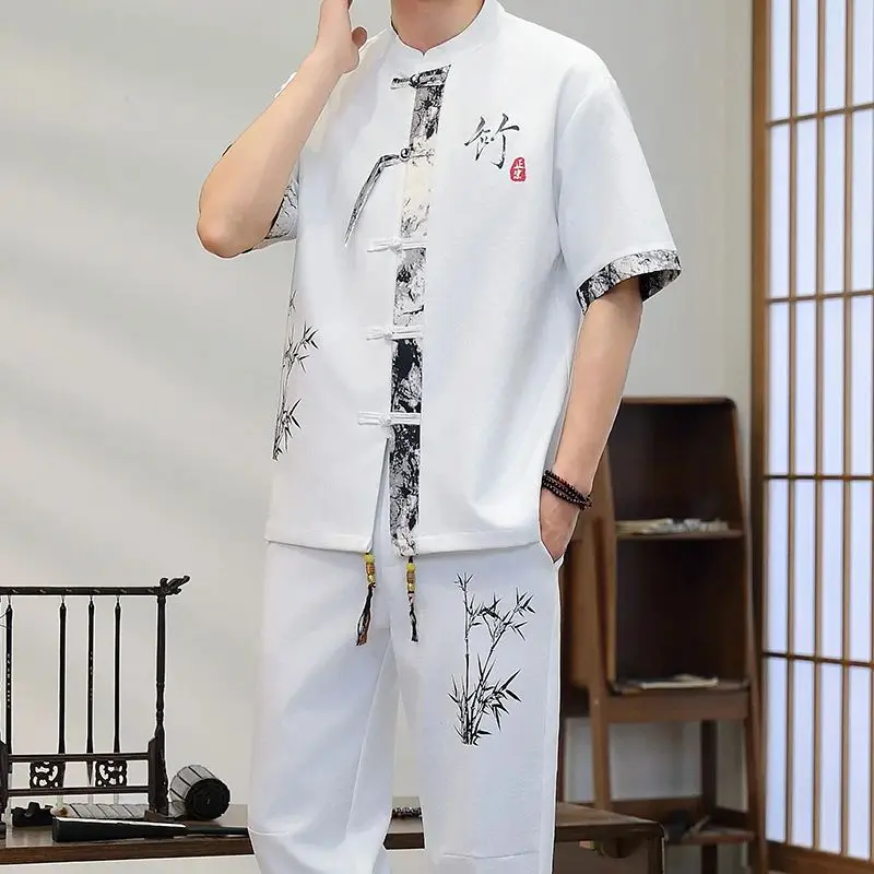 2026 spring Men's Casual Sets Chinese style Shirts + Pants summer 100% Cotton Sportswear Male Fashion Chinesestyle trouser view 6