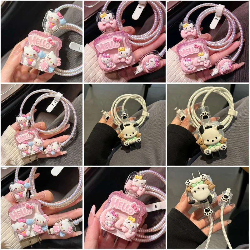 Sanrios Hello Kitty Usb Cable Protector Cute Cartoon Data Charger Line Protective Sleeve for Iphone Organizer Cables Management